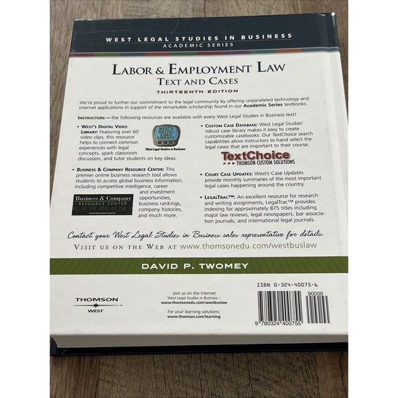LABOR & EMPLOYMENT LAW: TEXT AND CASES By David Twomey - Hardcover **Excellent** - Picture 4 of 4